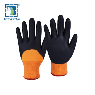 China Keep Warm High Quality Black Orange HPPE Nitrile Coated Gloves For Wholesale for sale