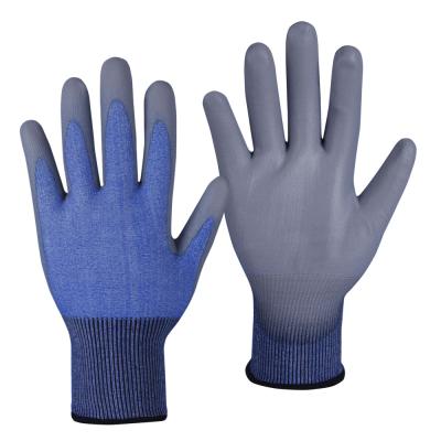 China Cut Resistant 18G Blue ASIN Cut Resistant A2 HPPE Shell PU Coated Gloves For Glass Industrial for sale