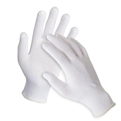 China Hand Protection 13G Launder White Cotton Twine Knit Work Gloves With PVC Palm Dotted One Sides Hand Protection for sale