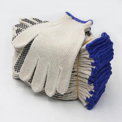 China Hand Protection Natural White Medium Duty Twine Knit Work Gloves Safety Gloves With PVC Dots One Sides Dozens for sale