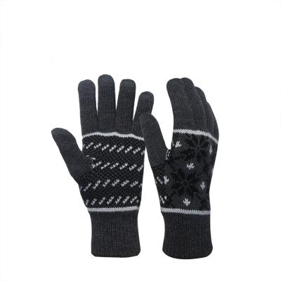 China Unisex Brushed Coating Jacquard Acrylic Knitted Gloves Brushed Coating Winter Thermal Gloves Ski Cycling Rise for sale