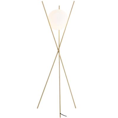 China Modern Tripod Floor Light Home Living Room Position Gold Finish Metal Frame Color Plated Glass Shade Led Floor Lamp for sale