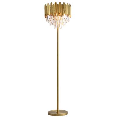 China Modern Luxury Multilayer Copper H65 Standing Floor Lamp Copper Crystal LED Floor Lights For Hotel Home Decoration for sale