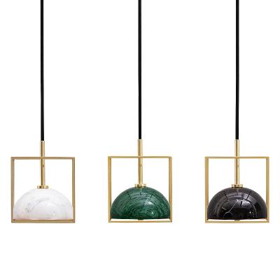 China Modern Creative Copper Marble Bedside Modern Creative Copper Decoration Bar Pendant Lamp Cofe Restaurant Square LED Hanging Lights for sale