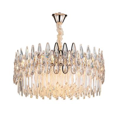 China Hotel Round Warm Luxury Indoor K9 Pendant Light Hanging Lights Nordic Modern Home Crystal Lighting Gold LED Fixture for sale