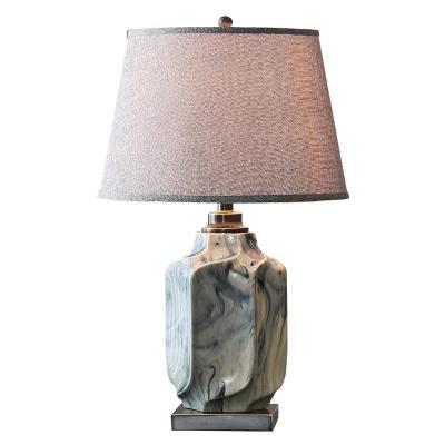 China New Traditional Classic Ceramic Table Lamp Fabric Shade Vintage Living Room Bedroom Study E27 Copper Desk Light Ceramic Reading Lamp for sale