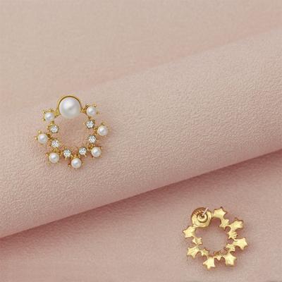 China 2021 Fashion Trendy Korean Gemstone Fashion Crystal Flower Round 14K Pearl Earrings for sale