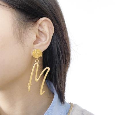 China 2021 FASHIONABLE Simple 14K Gold Alloy Letter M Dangle Earrings For Women Fashion Accessories for sale