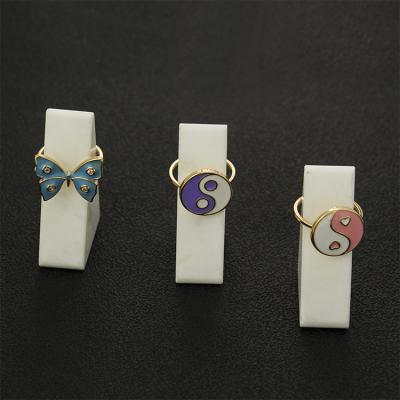 China Hyperbole 2021 Latest Design 18K Gold Plated Ring With Heart Colorful Women's Enamel Jewelry for sale