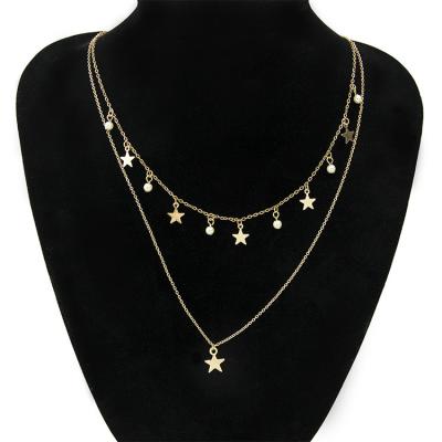 China Fashion TRENDY Pearl Layered Casual Custom Metal Gold Necklace 18K Gold Star Choker Chain Necklace for sale