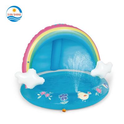 China 0.23mm 6P PVC+Transparent Baby Water Sprinkler Rainbow Splash Pool With Canopy for sale