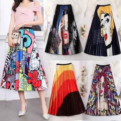 China Breathable Designer Clothes New Summer Casual Boho High Waist Floral Print Skirts Women Pleated Skirt for sale