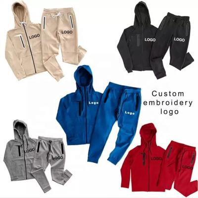 China Breathable Mens Sets Design 2 Piece Mens Tracksuit Your Own Tracksuit Jogger Sets Sweatsuit Jacket Men Custom Logo Cotton Tech Fleece Blue for sale