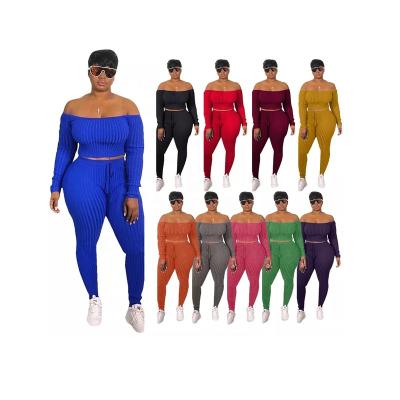 China New Autumn And Winter Plus Size Women's Breathable Clothing Team Skinny Women Knit Strapless 2 Piece Set for sale