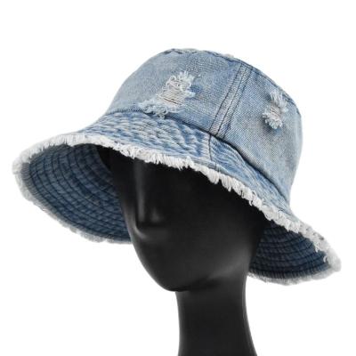 China Ornament Vintage Washes Denim Bucket Hat Hip Hop Sun Hats Manufacturer Denim Hats for sale