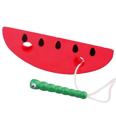 China Kids Learning Wooden Watermelon Montessori Toy Educational Lacing and Mouse Threading Toy for Infant Children Early Learner for sale