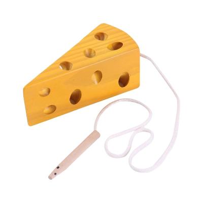 China Kids Learning Wooden Montessori Toy Lacing and Cheese Mouse Threading Toy for Early Kids Teaching and Learning Math for sale