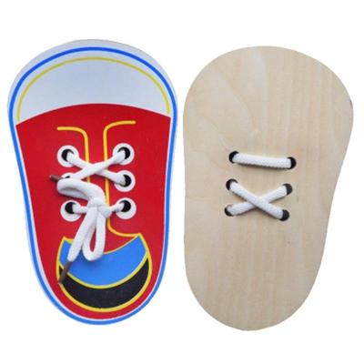 China Kids Learning Montessori Educational Wooden Toys Children Toys Toddler Lacing Shoes Early Teaching Children for sale