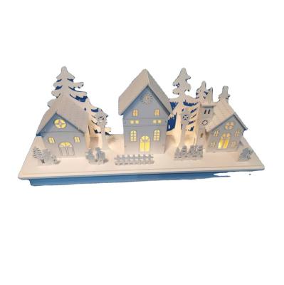 China Europe Custom Wooden Christmas Village Houses Wooden Craft Supplies Ornaments Display Decor Wooden Crafts Gifts and Crafts for sale