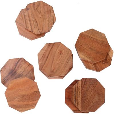 China Customization Stocked Wooden Hexagon Tea Coffee Cup Coaster For Table Decor Home Decor Tableware Mats for sale