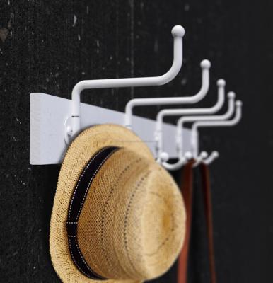 China Modern White MDF Hanging Rack Hanger Wall Mounted With 180 Degree Rotatable Metal Hooks for sale