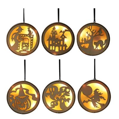 China Wooden Wooden Halloween Wall Hanging Ornament LED Lights Decorations For Home Party Supplies for sale