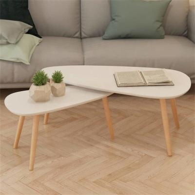 China (Other) 2 Piece Adjustable Wholesale White Coffee Table Set With Solid Pine Wood Legs for sale