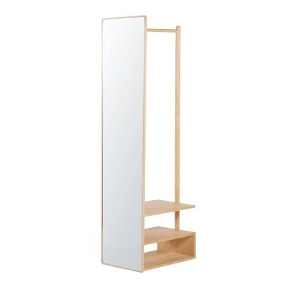 China Minimalist clothing rack with a full body mirror, wooden round bar for hanging clothes for sale