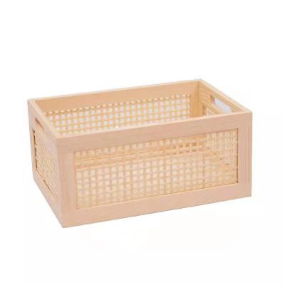 China 40x30x20cm Japan pine wood frame, net rattan, tray wood storage box for sale