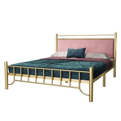 China (Other) Double Adjustable Wrought Iron Bed Princess Bed 1.5m Gold Simple Modern Single Bed for sale