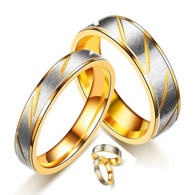 China 18k Gold Plated Fashion Romantic/Sweet Stripe Stainless Steel Floral Couples Rings Titanium Steel Striped Ring Accessories for sale