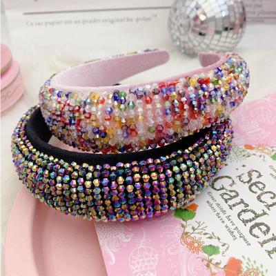 China New Thick Bohemia Sponge Hair Circle Street Photo With Color Hair Accessories Fashionable Handmade Crystal Beaded Hair Clip for sale