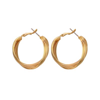 China New retro style classic round female gold earrings real gold plated twisted atmospheric earrings for sale