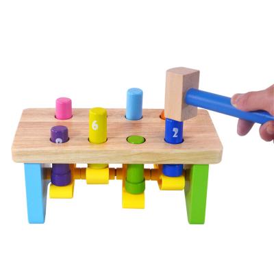 China Eco-friengly Baby Wooden Wholesale Colorful Hammer Toys Wooden Toys Hammering Bench Wooden Toy Hammer for sale