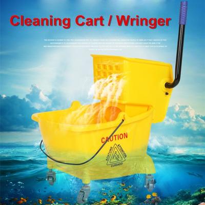 China Sustainable Small Commercial Wet Mop Bucket And Wringer Combo With Wheels Yellow Janitor for sale