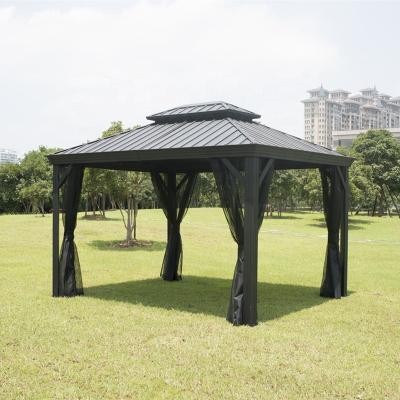 China Durable 10' x14 feet 3x4.2m aluminum hardtop permanent garden outdoor gazebo fully weather proof with a mosquito net and privacy sidewalls for sale