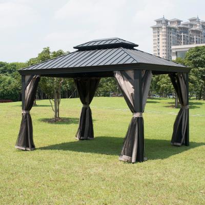 China Durable custom material size 10'x14' x14 feet 3x4.2m aluminum double feet hardtop mosquito net canopy canopy garden gazebo tent for sale