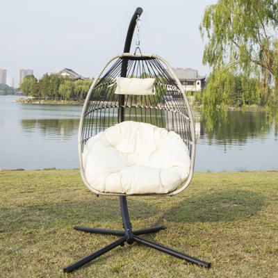 China Super Comfortable Most Popular Outdoor Wicker Patio Swing Chair Single Seater Lobby Hanging Egg Shaped Chairs With Comfortable Cushions for sale