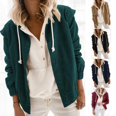 China New Arrival Autumn And Winter Simple Pure Color Corduroy Cardigan Lapel Long Shacket Anti-wrinkle Casual Loose Sheathed Jacket Women for sale