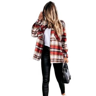 China Anti-wrinkle Women's Hot Selling Woolen Shirt Long Sleeved Plaid Jacket Fashion Autumn Shacket for sale