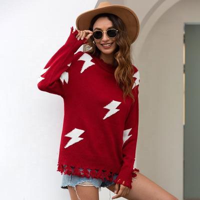 China Knitted Sweater Women's Tassel Hole Printing Anti-wrinkle Lightning Anti-wrinkle Girls' Sweaters Pullover Sweater for sale