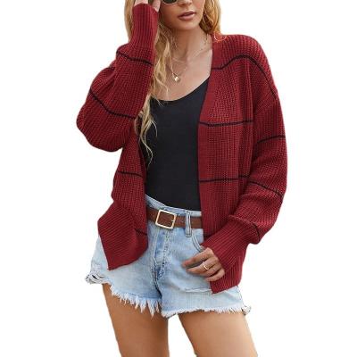 China Anti-wrinkle autumn and winter fashion short striped cardigan women knit sweater cardigan for sale