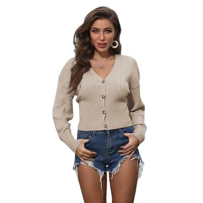 China Autumn Fashion Candy Color Anti-wrinkle Short Button Knitted Crop Cardigan Long Sleeve Slim Women's Sweater for sale