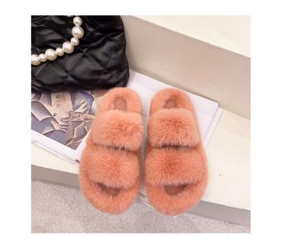 China Fashion Trend Luxury Bunny Furry Faux Fur Women Slipper, Women's Flat Comfortable Furry Slippers Wholesale for sale