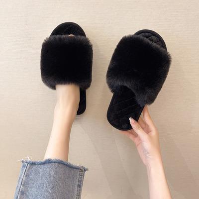 China Fashion Trend Women's Autumn And Winter New Open-Toed Home Warmth A Word Plush Mop Winter Floor Plush Broom Wholesale for sale