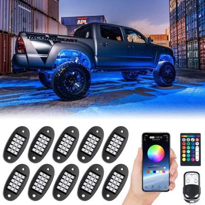 China Touring Car 10 Pods RGB LED Rock Lights Waterproof 150 LED Underglow Multicolor Neon Music Lighting Kit with APP and RF Control for Jeep for sale