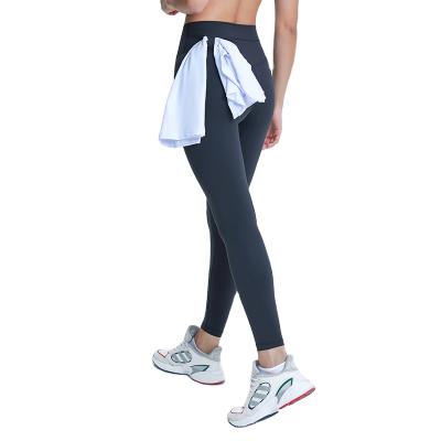 China New Designer Breathable Leggings Side Waist Towel Belt Sports Fitness Yoga Pants Butt Gaiters Crack! crack! slim high waist stretch leggings for sale