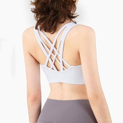 China Women's High Neck Breathable Sports Bra Racerback Crop Top Yoga Fitness Sports Tank Top With Built In Yoga Bra for sale