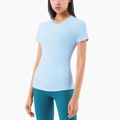 China High Quality Breathable Fabric Yoga Top Slim Slimming High Elasticity Breathable Plus Size Sports Top Ladies Short Sleeve T-Shirt for sale