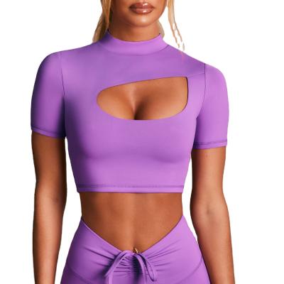 China High quality skin-friendly fabric breathable, hollow design sports tops, fashionable casual high-elastic yoga fitness sportswear for sale